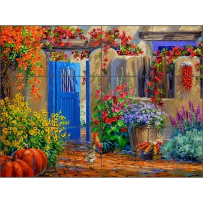 Ceramic Tile Mural Backsplash Senkarik Floral Courtyard Rooster Art MSA171   361766532947